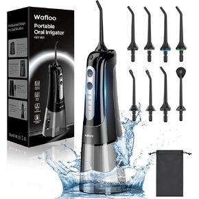 Cordless Water Dental Flosser for Teeth, with 8 Jet Tips, 300ML Tank Oral Irrigator Portable with 4 Modes IPX7 Waterproof Rechargeable Water Floss for Home Travel, Adults Teeth Cleaning (Black)