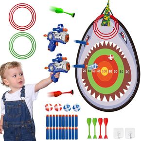 Dart Board for Kids 4 in 1 Shark Board Games with Sticky Balls and Darts Indoor Outdoor Christmas Birthday Party Games Gifts for 3 4 5 6 7 8 9 Year Old Boys Girls 29 Inch