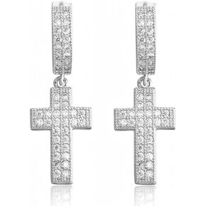 Cross Dangle Drop Earrings 18k Gold Plated Hoop Huggie Earrings for Men and Women