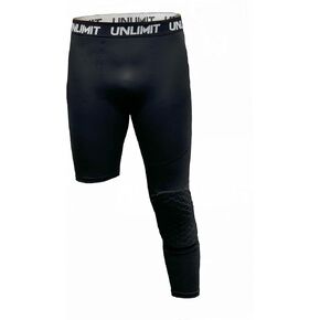 Adult Basketball Single Leg Compression Capris with Knee Pad, One Leg Tight w Knee Pad, Black