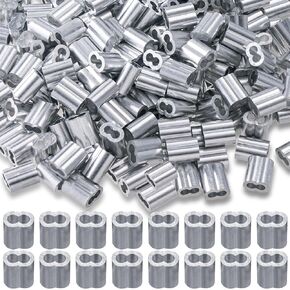 300pcs Aluminum Crimping Loop Sleeve, 1/10" Wire Rope Crimps Sleeves Clips, Steel Cable Ferrule Accessories for Dog Leashes Clothes Lines