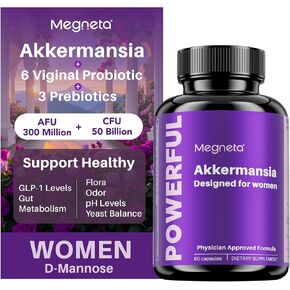 Vaginal Probiotics Prebiotics with Akkermansia 50 Billion CFU Probiotics for Viginal Health, 300 Million AFU Live Strain for Gut Health - 60Caps