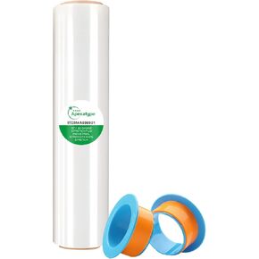 18" Plastic Shrink Wrap Roll for Moving, Furniture Wrapping, 1500 Feet, 80 Gauge, 500% Stretch, Industrial Strength Film with Handle Rings for Packing, Residue-Free, Machine & Hand Use, 1 Rolls