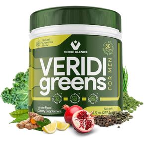 Veridi Greens for Men - Greens Powder Superfood | 12+ Organic Greens and Fruits + Saw Palmetto, Spirulina, Chlorella & More | w/Prostate, Alkalizing & Digestive Blends
