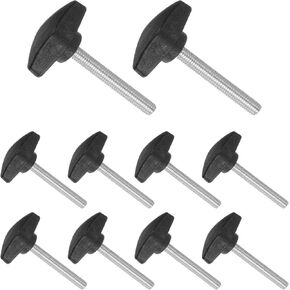 Tee Wing Knobs Thumb Screw, M6 x 50mm Male Thread, Plastic T Thumb Clamping Screw Threaded Stud Hand Knobs Grip, (Applications: for Machinery Lathes), 10-Pieces