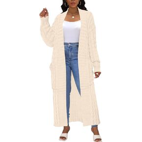 Womens Long Cardigan Sweater Open Front Long Sleeve Chunky Cable Knit Duster Outerwear Maxi 2024 Fall Jacket Coats