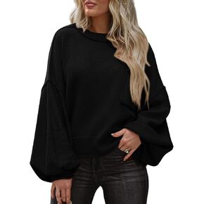 BTFBM Women's Oversized Lantern Long Sleeve Sweaters Casual Crewneck 2024 Fall Winter Outfits Ribbed Knit Pullover Tops