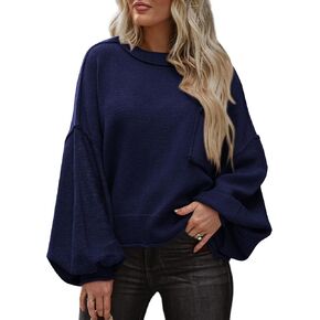 BTFBM Women's Oversized Lantern Long Sleeve Sweaters Casual Crewneck 2024 Fall Winter Outfits Ribbed Knit Pullover Tops in Kuwait