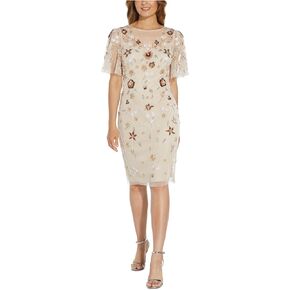 Adrianna Papell Women's Beaded Flutter Sleeve Dress