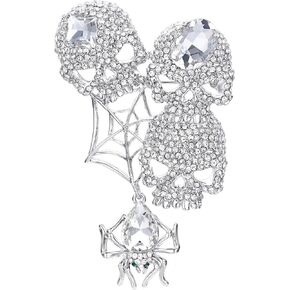 EVER FAITH Austrian Crystals Halloween Vintage Style Spider Web Skull Brooch Pendant