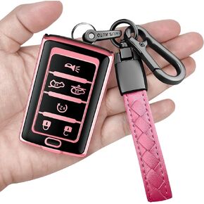 Sindeda for Jeep Key Fob Cover with Keychain Soft Full Protection Key Shell Compatible with Grand Cherokee L Grand Wagoneer 2021-2024 Smart key (White, 6 Buttons)