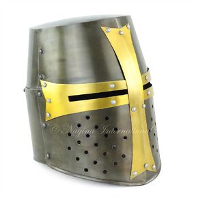 Nagina International Medieval Era Warrior Helmet | Barbuta Crusader Knight Templar Armour Greek Steel Centurion Helmet | Halloween LARP (Bronze Yellow)
