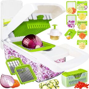 Pro-Series 16-in-1 Vegetable Chopper, Dewpeton Mandoline Slicer, Veggie Chopper, Food Chopper with Container, Vegetable Cutter Chopper & Spiralizer for Onion Salad (Home Essential Gadget & Kitchen)