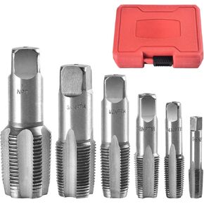 6-Piece NPT Pipe Tap Set, 1",3/4",1/2",3/8",1/4",1/8"NPT Thread Forming Taps Precision Carbon Steel Taper Tap Set for Clean Accurate Threads with Storage Case Perfect for Plumbers Mechanics DIYers