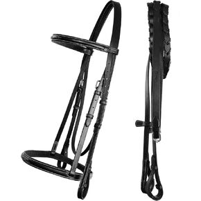Exion Hunter Bridle with Laced Reins | English Bridle for Horse | Black, Brown Leather | Horse, Cob, Warmblood or Pony Size
