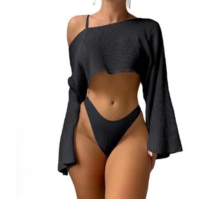 Corset Womens Tops, Sweaters for Women, Fall Sweaters Off The Shoulder Top Long Sleeve Hollow Out Knit Crop Pullover