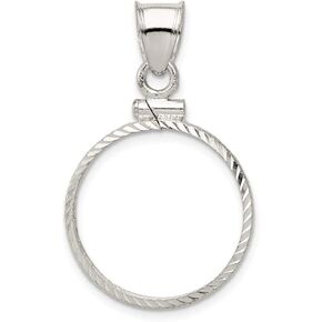Sterling Silver 19.1 x 1.5mm Diamond-cut Coin Bezel Pendant