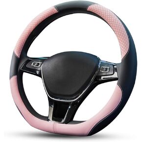 Ergocar Sport D-shape Car Steering Wheel Cover Non-slip Car Steering Wheel Protector Microfiber Breathable PU Leather Universal for D-type Diameter 38cm(15") (Black)