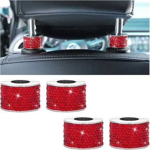 4PCS Bling Car Headrest Collars, Crystal Rhinestone Automotive Head Rest Collars, Vehicle Interior Rings Decor Charm Accessories for Women Girls, Universal for RV, SUV, Truck (AB Color) in Saudi Arabia