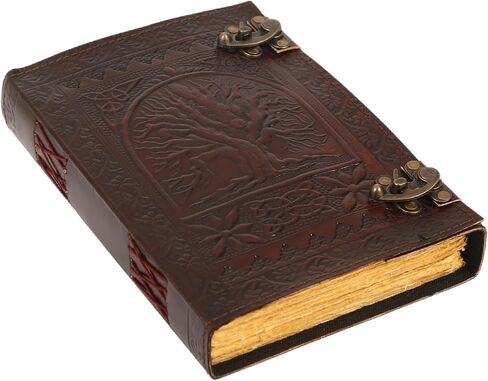 Handmade Leather Journal, Vintage Color, Tree of Life Hand Embossed Design, Genuine Leather Notebook Diary,Sketchbook with Two Brass Clasp Lock, Journal for Men & Women, Office Journal Deckle in Saudi Arabia