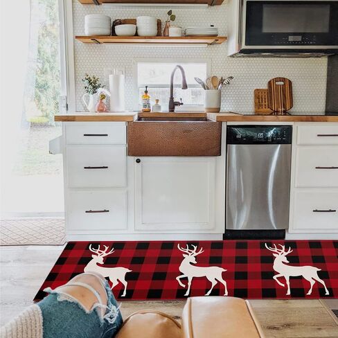 Runner Rugs, Christmas Gingerbread Man Socks Glove Snowflake Candy Canes Non Slip Low Profile Hallway Runner Rug for Entryway Entrance Kitchen Laundry Room Bedroom, 18"X47.2" in Saudi Arabia
