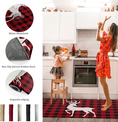 Runner Rugs, Christmas Gingerbread Man Socks Glove Snowflake Candy Canes Non Slip Low Profile Hallway Runner Rug for Entryway Entrance Kitchen Laundry Room Bedroom, 18"X47.2" in Saudi Arabia