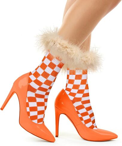 Benefeet Sox Women Plaid Socks Novelty Checked Socks with Feather Top Girls Colorful Feather Crew Socks Crazy Christmas Socks in Saudi Arabia