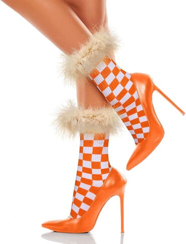 Benefeet Sox Women Plaid Socks Novelty Checked Socks with Feather Top Girls Colorful Feather Crew Socks Crazy Christmas Socks in Saudi Arabia