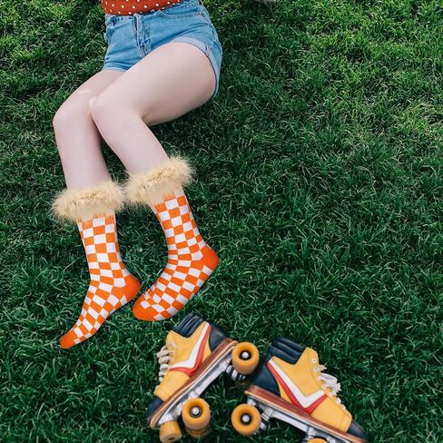 Benefeet Sox Women Plaid Socks Novelty Checked Socks with Feather Top Girls Colorful Feather Crew Socks Crazy Christmas Socks in Saudi Arabia