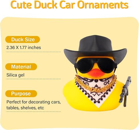wonuu Car Rubber Duck Ornament Cool Car Accessories Duck Car Dashboard Decoration Special Prop Cowboy Hat Necklace, M416 in Saudi Arabia