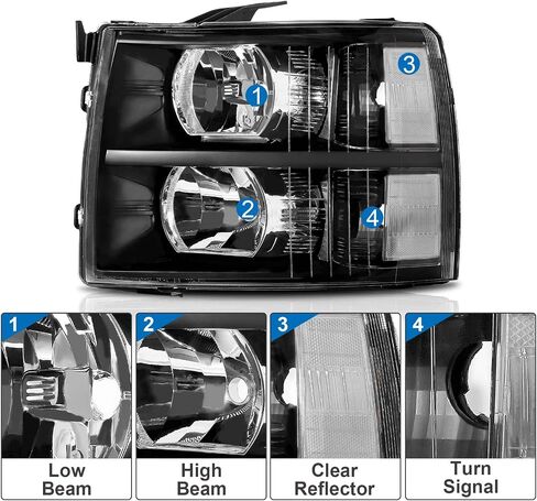 No-fogging Headlight Assembly Compatible With 07 08 09 10 11 12 13 Chevy Silverado 1500 / 2500HD / 3500HD & 2014 Old Body Style Passenger And Driver Side in Saudi Arabia