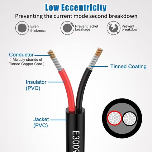 سلك قياس 24 24/2 سلك كهربائي 2 كابل تمديد موصل 10 أقدام UL2464 DC 5V/12V/24V/300V 24 AWG سلك نحاسي معلب خالي من الأكسجين جهد منخفض لمصابيح LED للسيارات in Kuwait