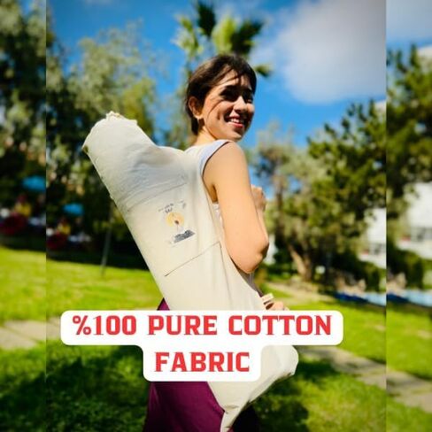 Yoga Mat Bag with min pocket for 8mm Thick Mats (Up to 0.3'') – 100% Raw Cotton Yoga Mat Bags Carrier, Fits Most Yoga & Pilates Mats, Minimalist Design in Saudi Arabia