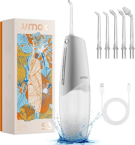 JIMOK Water Flosser - 4 Modes Cordless Portable Water Flosser for Teeth, IPX7 Waterproof, 200ml Removable Water Tank, Easy to Clean, Rechargeable Oral Irrigator Cleaner for Home and Travel(Grey) in Saudi Arabia