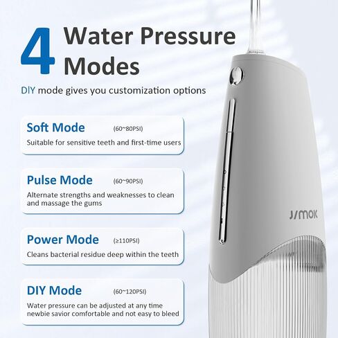JIMOK Water Flosser - 4 Modes Cordless Portable Water Flosser for Teeth, IPX7 Waterproof, 200ml Removable Water Tank, Easy to Clean, Rechargeable Oral Irrigator Cleaner for Home and Travel(Grey) in Saudi Arabia