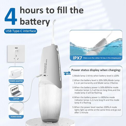 JIMOK Water Flosser - 4 Modes Cordless Portable Water Flosser for Teeth, IPX7 Waterproof, 200ml Removable Water Tank, Easy to Clean, Rechargeable Oral Irrigator Cleaner for Home and Travel(Grey) in Saudi Arabia