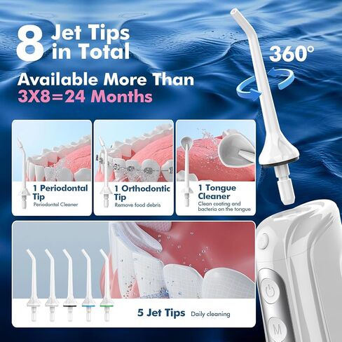 Cordless Water Dental Flosser for Teeth, with 8 Jet Tips, 300ML Tank Oral Irrigator Portable with 4 Modes IPX7 Waterproof Rechargeable Water Floss for Home Travel, Adults Teeth Cleaning (Black) in Saudi Arabia