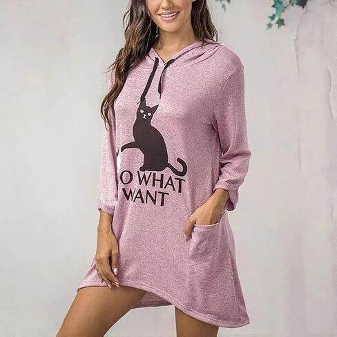Gesaofa I Do What I Want Cat Graphic Hoodies for Women Irregular Hem 3/4 Sleeve Cat Ear Hooded Tunic Tops with Pockets in Saudi Arabia