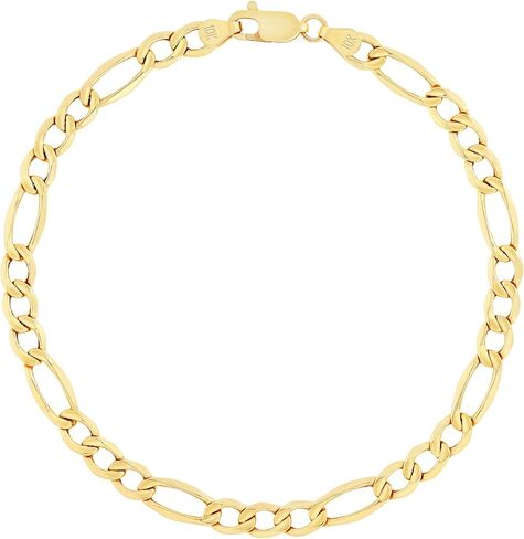 سوار سلسلة فيجارو من الذهب الأصفر عيار 14 قيراط من Nuragold/الأطوال 7 بوصة 7.5 بوصة 8 بوصة 8.5 بوصة 9 بوصة / العرض 3.5 مم 4.5 مم 5.5 مم 6.5 مم 7.5 مم / مجوهرات إيطالية الصنع للرجال والنساء in Saudi Arabia