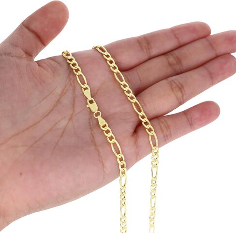 سوار سلسلة فيجارو من الذهب الأصفر عيار 14 قيراط من Nuragold/الأطوال 7 بوصة 7.5 بوصة 8 بوصة 8.5 بوصة 9 بوصة / العرض 3.5 مم 4.5 مم 5.5 مم 6.5 مم 7.5 مم / مجوهرات إيطالية الصنع للرجال والنساء in Saudi Arabia