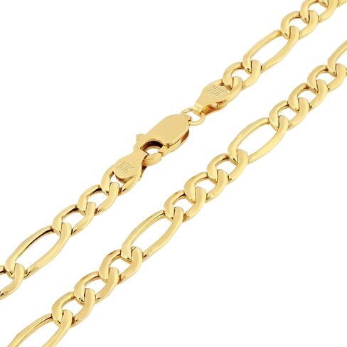 سوار سلسلة فيجارو من الذهب الأصفر عيار 14 قيراط من Nuragold/الأطوال 7 بوصة 7.5 بوصة 8 بوصة 8.5 بوصة 9 بوصة / العرض 3.5 مم 4.5 مم 5.5 مم 6.5 مم 7.5 مم / مجوهرات إيطالية الصنع للرجال والنساء in Saudi Arabia