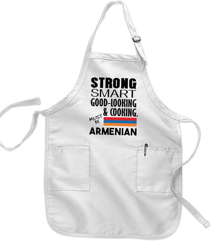 Armenian Gift, Armenian Apron, Gift for Armenian Friend, Gift with Armenian Flag, Armenian Chef Apron, Armenian Barbecue Apron, Strong Smart Good Looking and Cooking Must be Armenian (Medium, White) in Kuwait