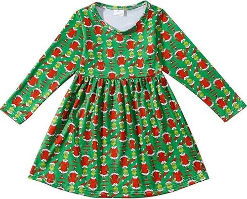 Christmas Halloween Toddler Girls Dress Cartoon Casual Print Dresses Long Sleeves Winter Dress 3-8Y in Saudi Arabia