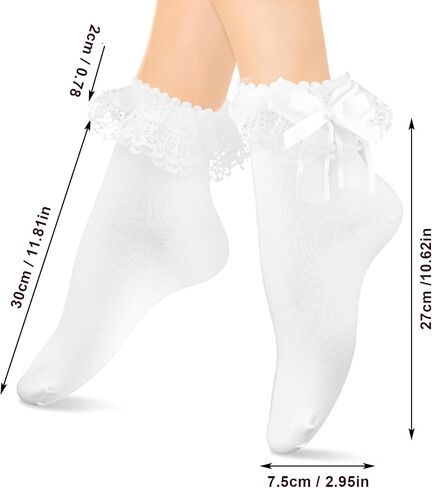 Women Lace Ankle Socks, Lace Ruffle Frilly Ankle Socks Calf Socks for Women, White Soft Cotton Socks in Saudi Arabia