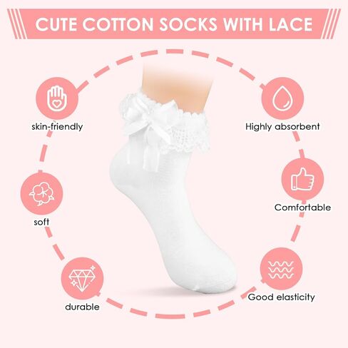 Women Lace Ankle Socks, Lace Ruffle Frilly Ankle Socks Calf Socks for Women, White Soft Cotton Socks in Saudi Arabia