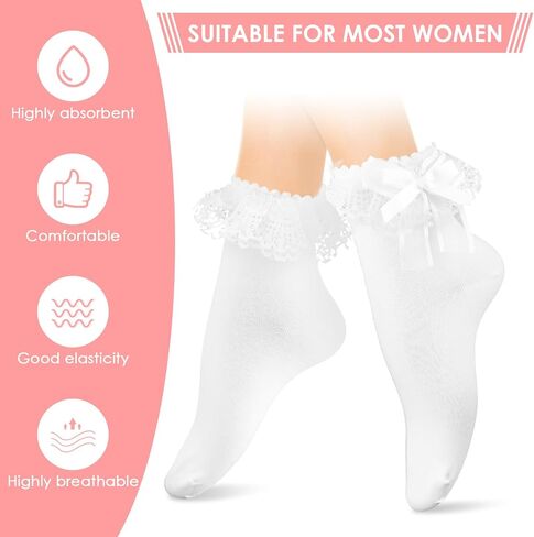 Women Lace Ankle Socks, Lace Ruffle Frilly Ankle Socks Calf Socks for Women, White Soft Cotton Socks in Saudi Arabia