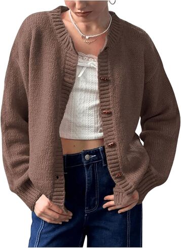 GORGLITTER Women's Winter Sweater Cropped Button Up Cardigan Sweaters Long Sleeve Knit Tops in Saudi Arabia