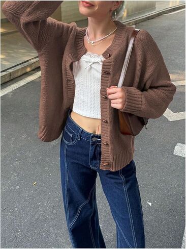 GORGLITTER Women's Winter Sweater Cropped Button Up Cardigan Sweaters Long Sleeve Knit Tops in Saudi Arabia