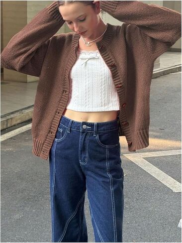 GORGLITTER Women's Winter Sweater Cropped Button Up Cardigan Sweaters Long Sleeve Knit Tops in Saudi Arabia