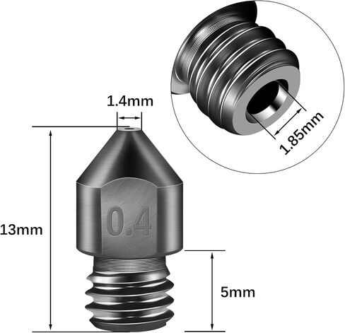 Iverntech 10 pcs MK8 Extruder Nozzle 3D Printer High Temperature Hardened Steel Nozzles 0.4mm/1.75mm,Compatible with Makerbot,Creality CR-10 Ender 3, Prusa i3 in Saudi Arabia